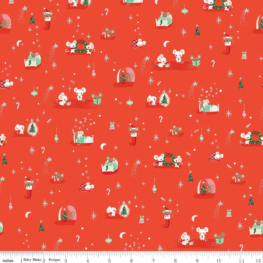 Riley Blake Designs Old Fashioned Christmas Sprigs Red (C12132-RED) 1/2  Yard Increments