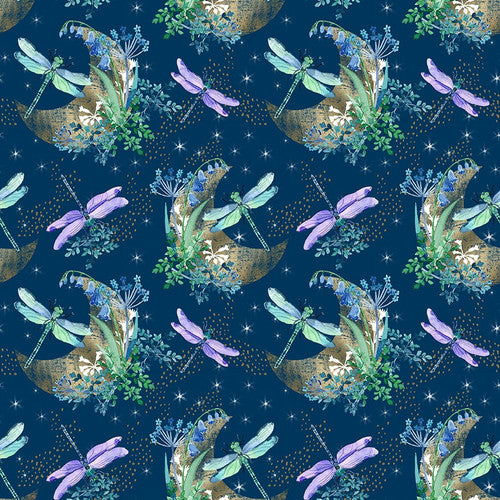 Gypsy Flutter - Floral Dragonfly Moon Navy | B3047-77