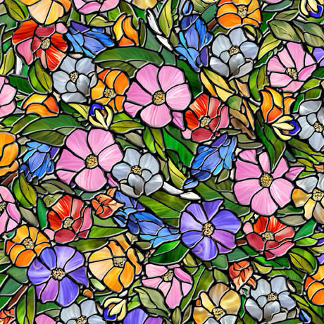 Sunlit Birds - Stained Glass Floral Multi | 2600-30794-X