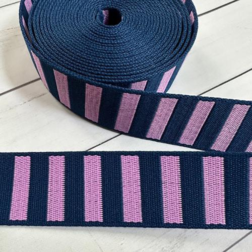 Stitch Supply Bold Stripe Webbing | Navy & Peony - 1.5" BTY