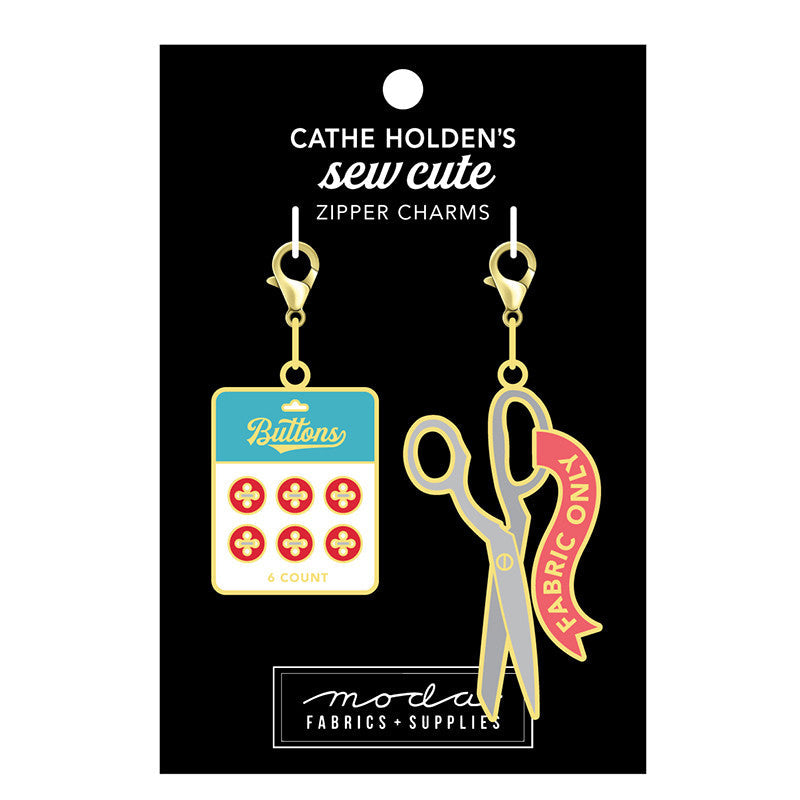 Cathe Holden's Sew Cute Zipper Charms | Buttons & 'Fabric Only' Scissors