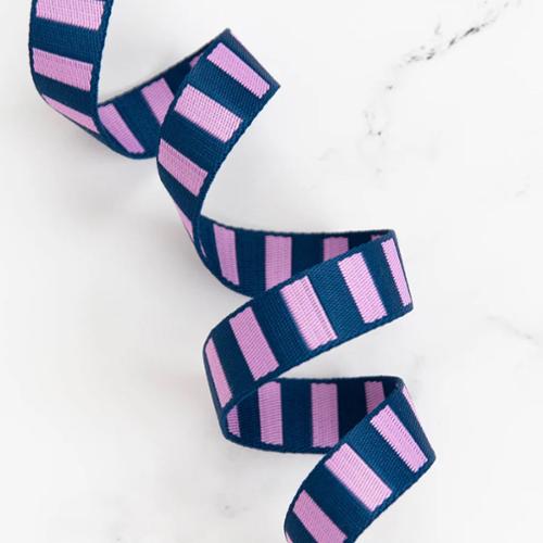 Stitch Supply Bold Stripe Webbing | Navy & Peony - 1"