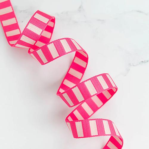 Stitch Supply Bold Stripe Webbing | Neon Pink & Off White - 1"