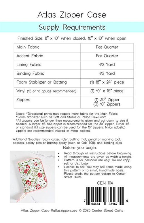 Atlas Zipper Case | Center Street Quilts