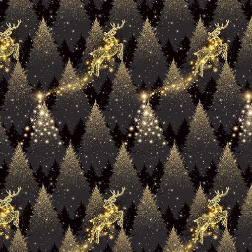 Jingle and Mingle Metallic - Glitter Tree and Deer Black | 2674M-99