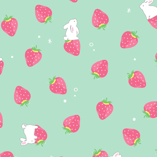 Whales & Rabbits Double Gauze - Bunnies & Strawberries Green | COSAP51106-2D
