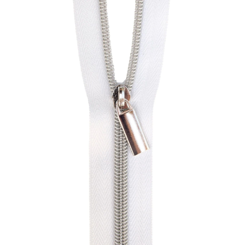 Sallie Tomato - 3 Yard Zippers | White with Nickel Coil