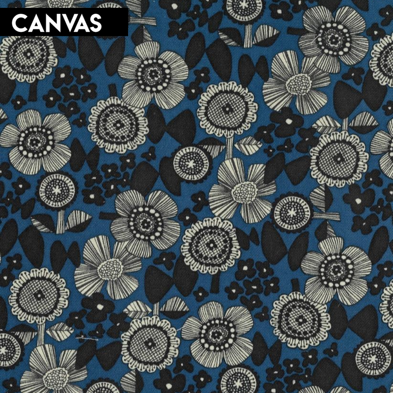 Kokka Linnea - Scandinavian Flowers Blue Canvas | YKA-26000-2C