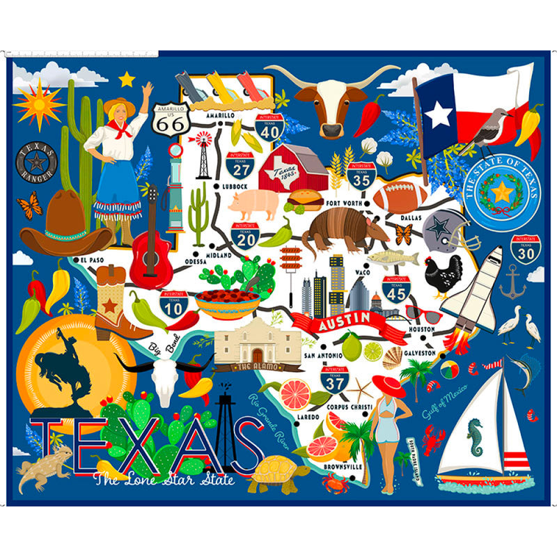 All Texas Shop Hop - Texas Map Panel Dark Blue | 2600-30086-W