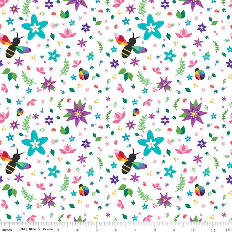 Bloom - Rainbow Bees Main White  | C14980-WHITE