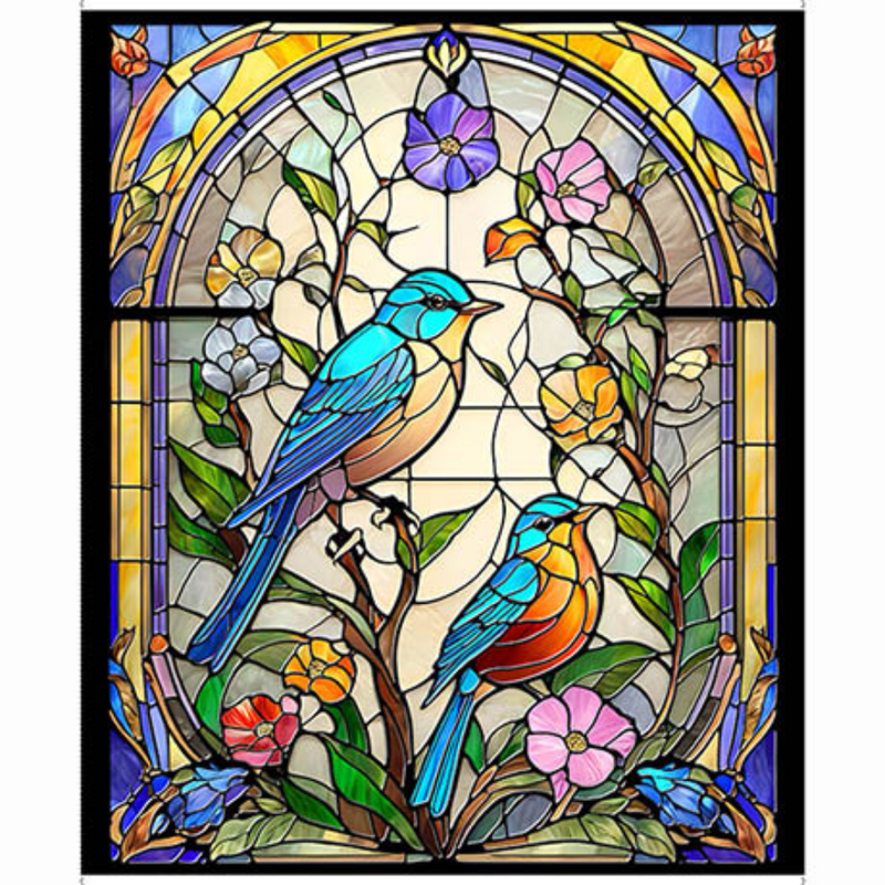 Sunlit Birds - Stained Glass Birds Panel Multi | 2600-30792-X