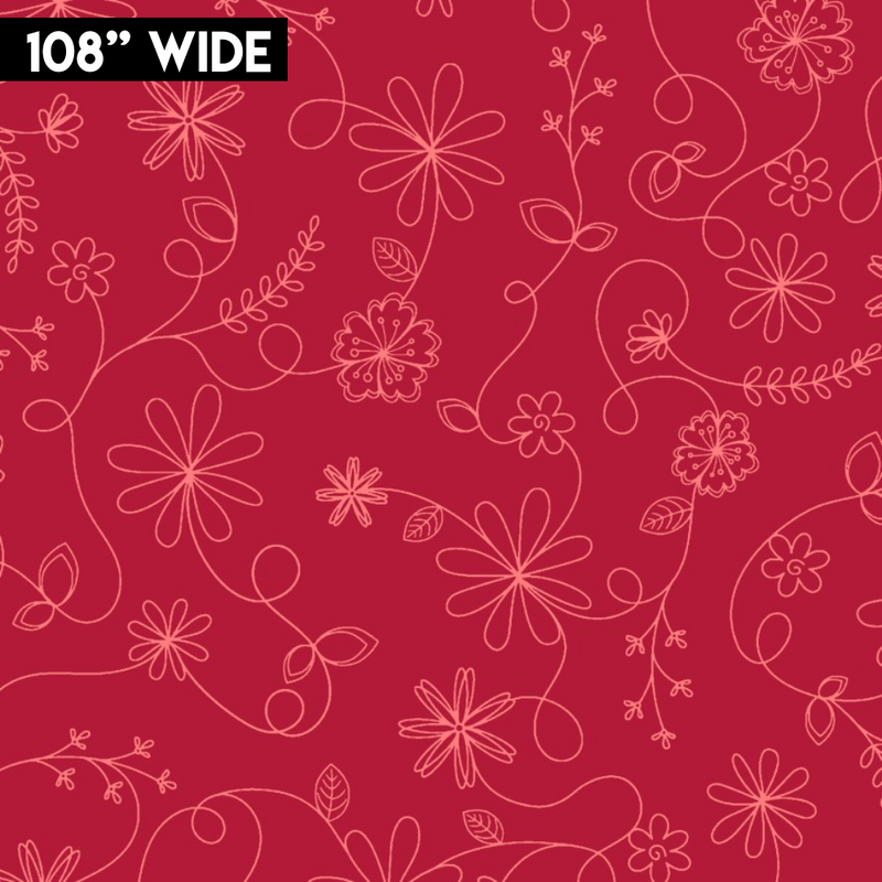 108" Kimberbell Quilt Backs - Swirl Floral Red/Pink | MASQBD211-R
