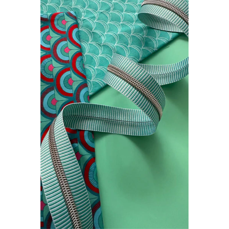 Sassafras Lane - Zippers BTY | Teal & White Stripe Nickel Coil