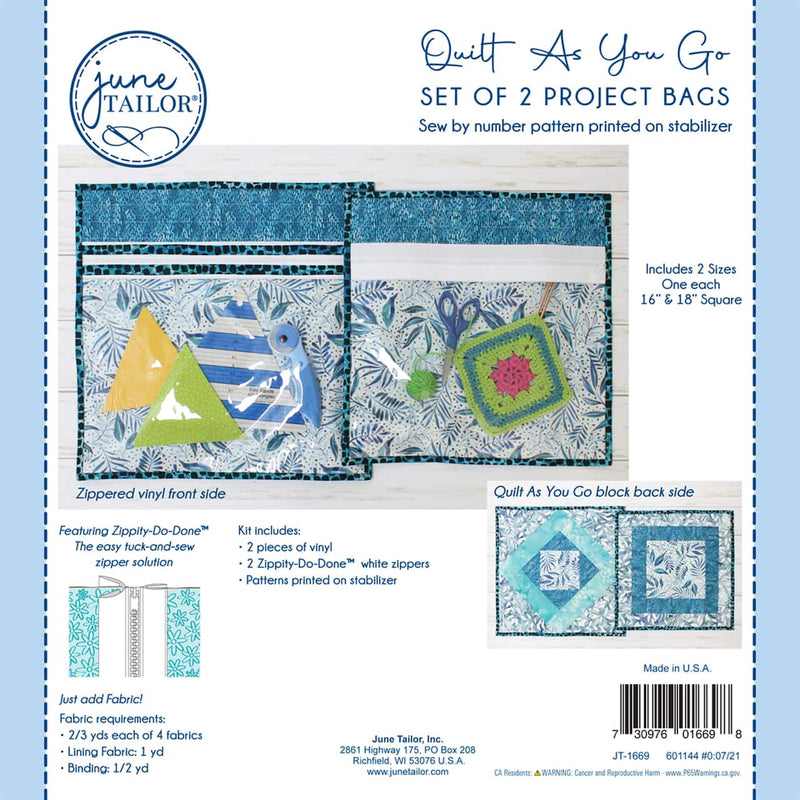 June Tailor - Quilt As You Go Zippered Project Bags | White (Set of 2)