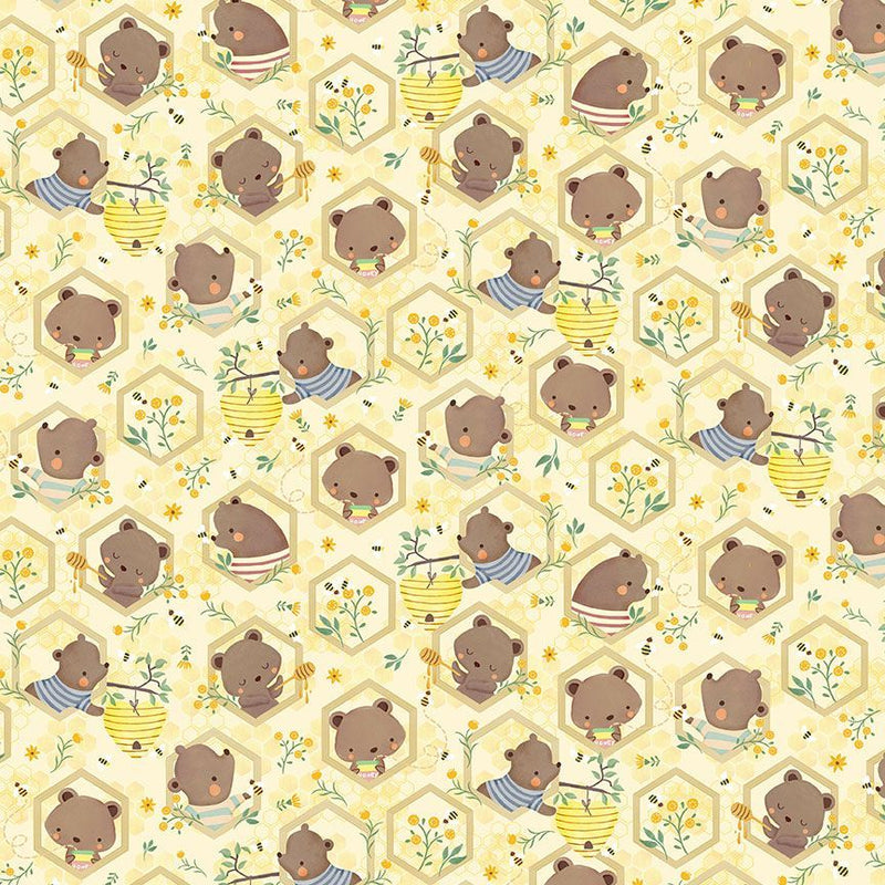 Honey Bear - Bears on Honeycombs Beige | KIDZ-CD3488