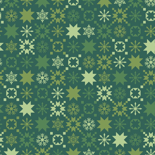 Quilty Little Christmas - Quilt Stars Green | MAS10577-G