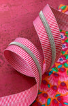 Sassafras Lane - Zippers BTY | Pink & White Stripe Silver