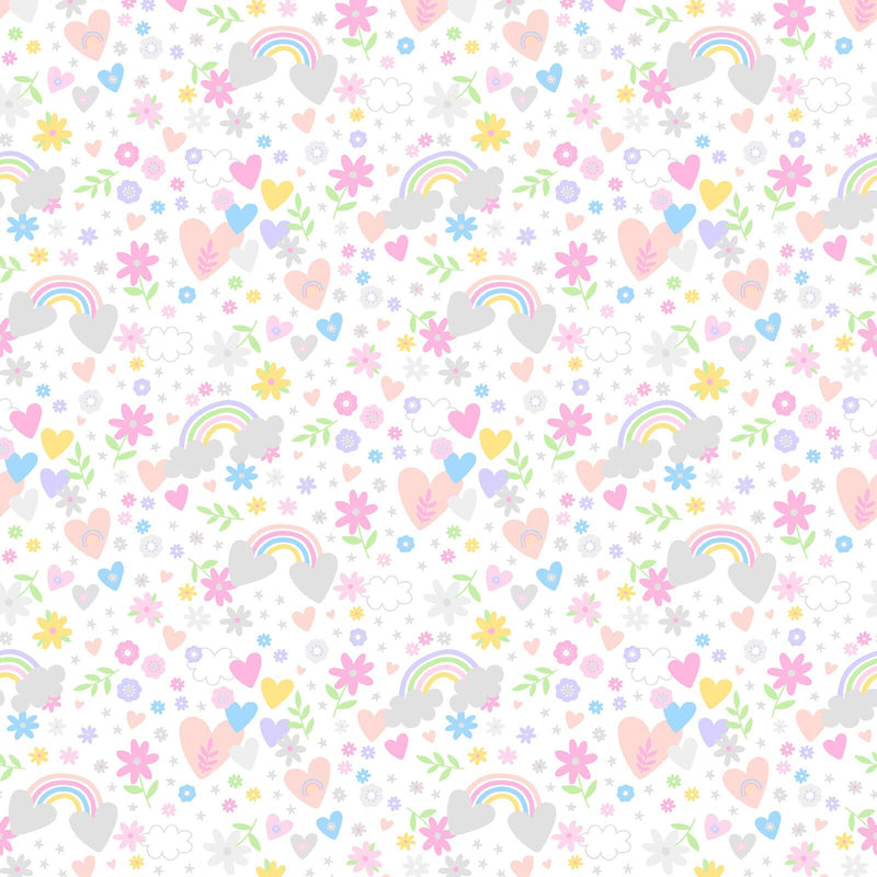 Playtime Flannel - Hearts and Rainbows White Flannel | F10415M-W