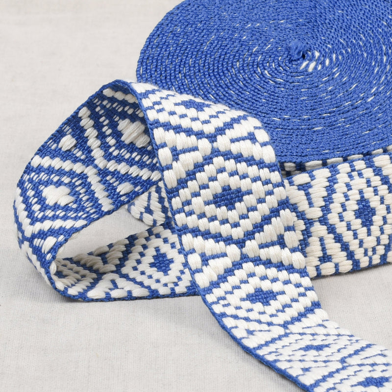 Products from Abroad Webbing | Blue White Ethnic - 1.5"