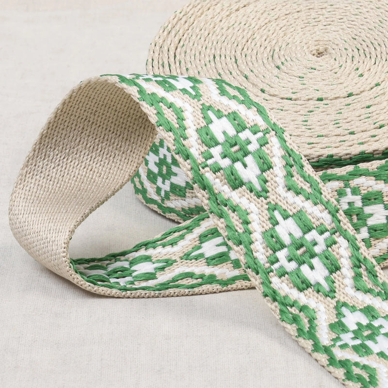 Products from Abroad Webbing | Green Natural Ethnic - 1.5"