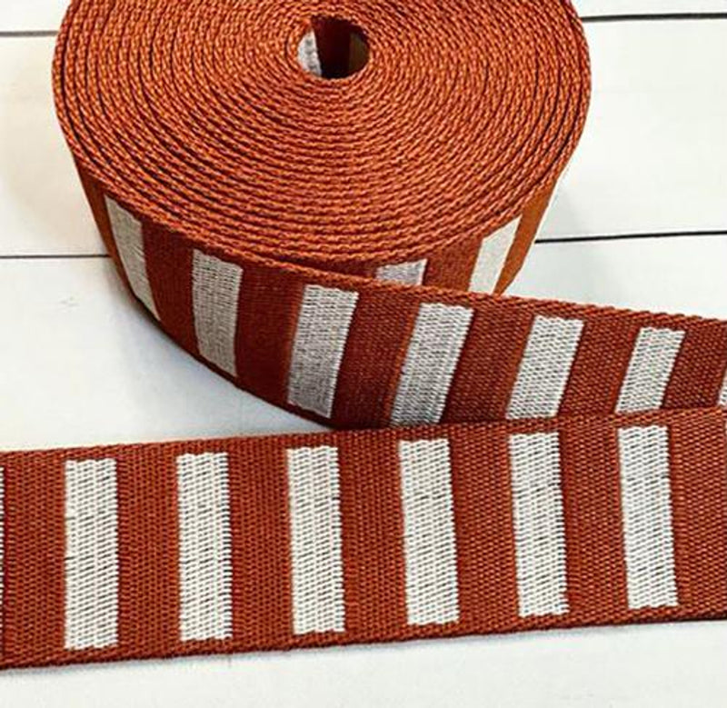 Stitch Supply Bold Stripe Webbing | Saddle & Off White - 1.5" BTY