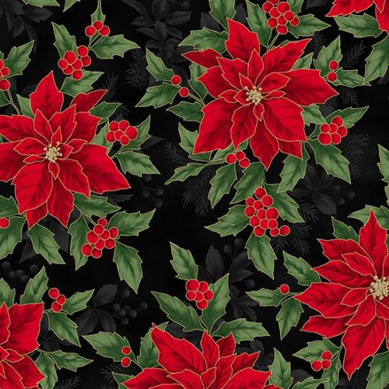 Holiday Elegance - Poinsettia Black/Gold | V7166-4G