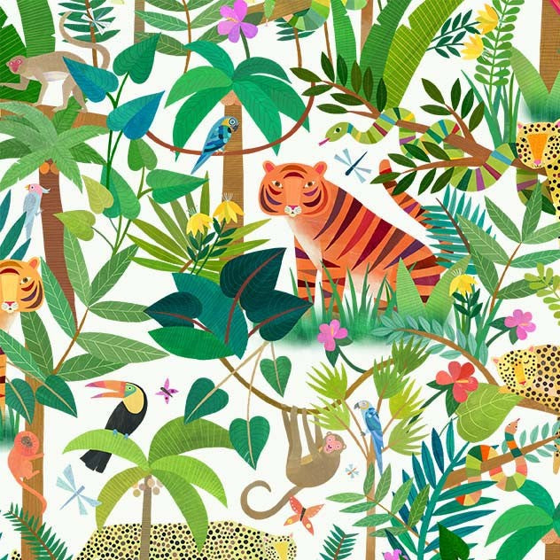 Jungle Menagerie - Jungle Collage | DDC12016-WHIT-D