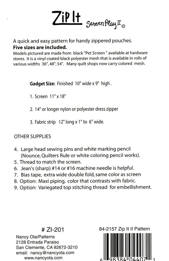 Zip It - Screen Play II | Ota Patterns