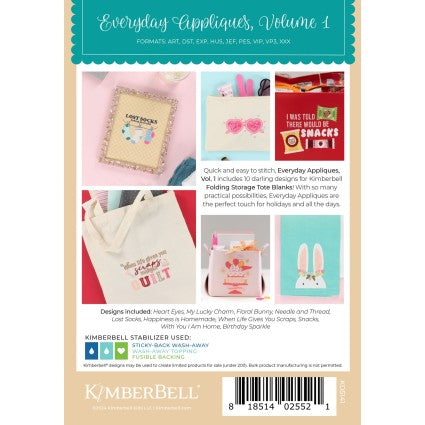 Kimberbell Designs |  Everyday Appliques Volume 1 - Machine Embroidery | KD5141