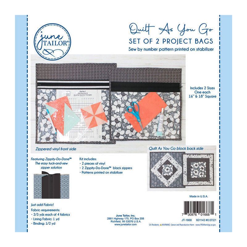 June Tailor - Quilt As You Go Zippered Project Bags | Black (Set of 2)