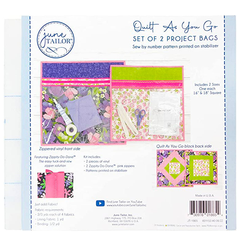 June Tailor - Quilt As You Go Zippered Project Bags | Pink (Set of 2)