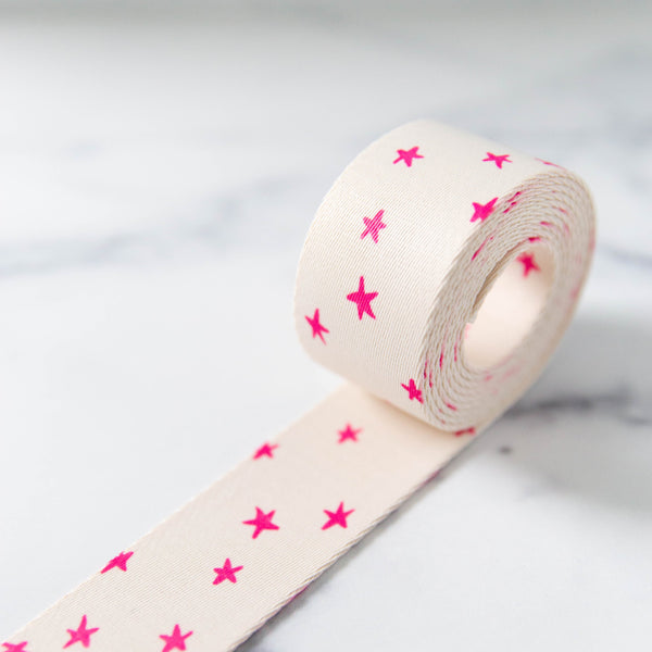 Stitch Supply Starry Webbing | Natural/Pink - 1.5"