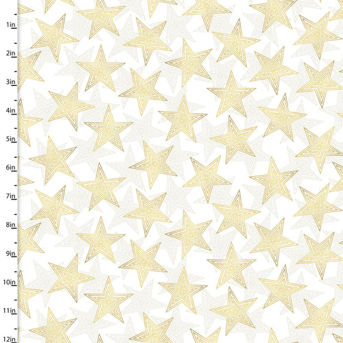 Mistletoe and Metallic - Layered Stars on White | 19549-WHT