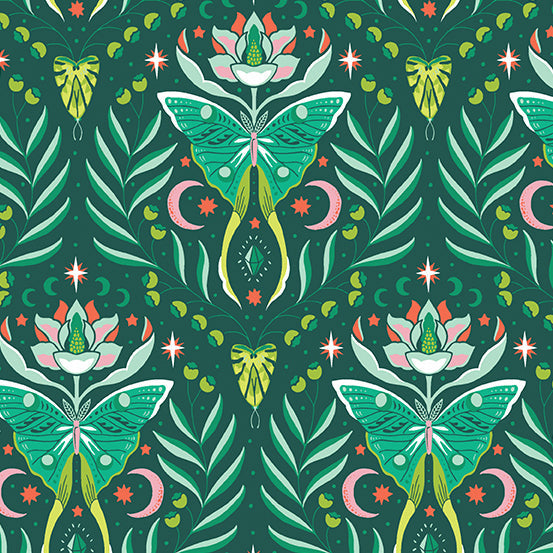 Moonlit Garden - Pine Green Moths | A-506-T