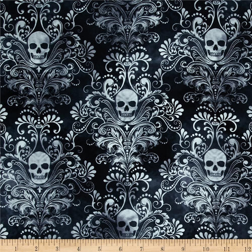 Wicked - Skull Damask Negative Charcoal | C3759