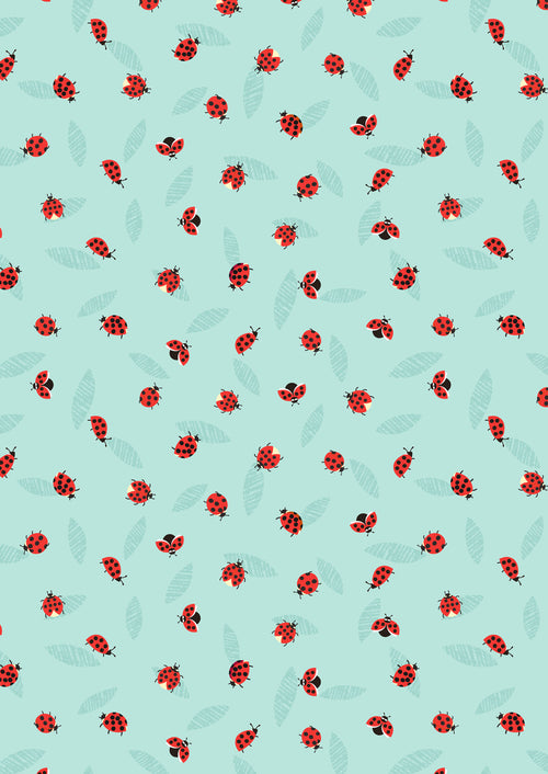 Spring Flowers - Ladybirds on Light Aqua | A716.2