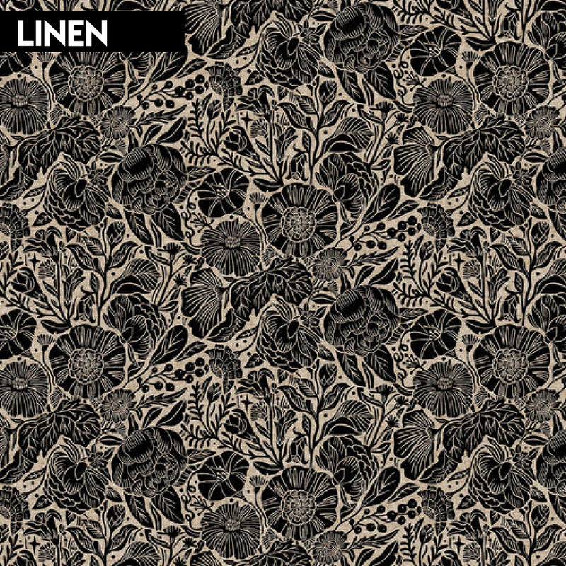 FIGO Cotton Linen - In the Dawn Large Floral Black | CL90558-99