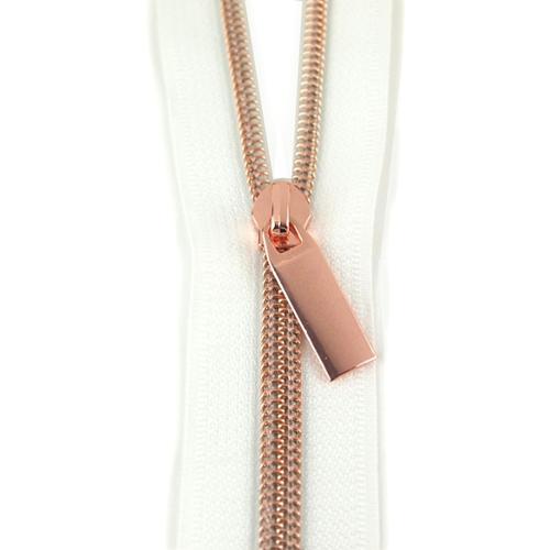 Sallie Tomato - Zippers BTY | White/Rose Gold