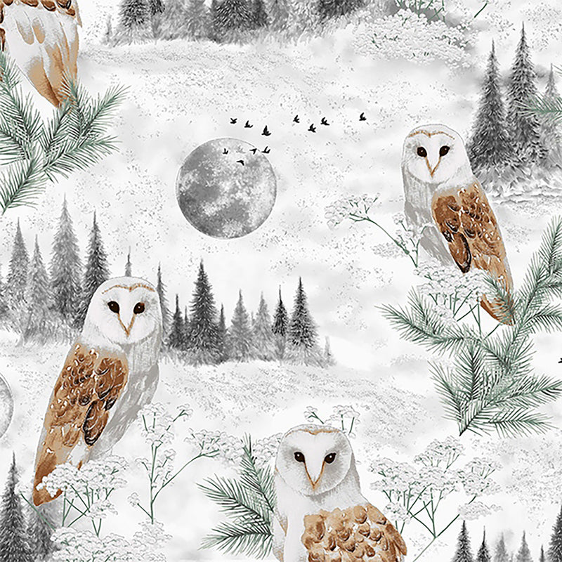 Perch - Owls and Branches Light Gray/Silver | T7740-674S