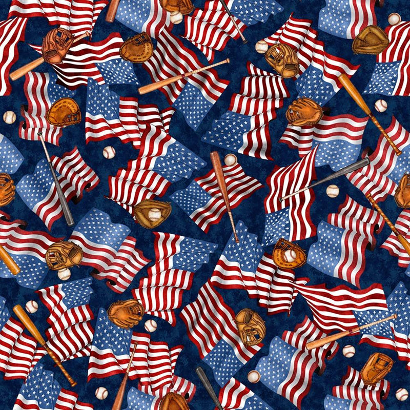America's Pastime - Flags & Baseball Motifs Navy | 1649-28351-N
