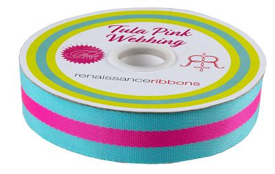 Tula Pink Nylon Webbing - 1.5" | Sugar Rush - Turquoise + Hot Pink