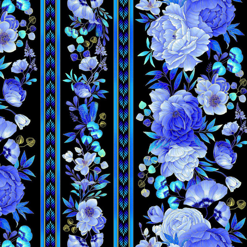Royal Plume - Floral Border Black Blue Metallic | PLUME-CM1562